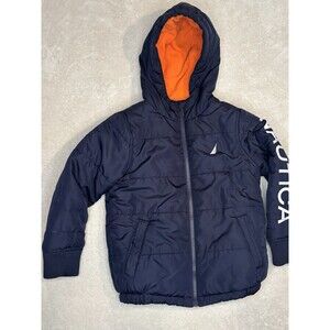 Nautica Boys Navy Blue Orange Coat Jacket Size 5 Medium